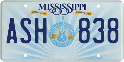 MS license plate ASH838