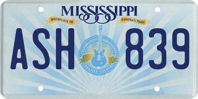 MS license plate ASH839