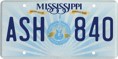 MS license plate ASH840