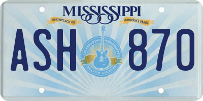 MS license plate ASH870