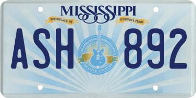 MS license plate ASH892