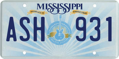 MS license plate ASH931