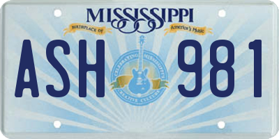 MS license plate ASH981