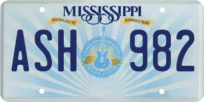 MS license plate ASH982