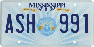 MS license plate ASH991