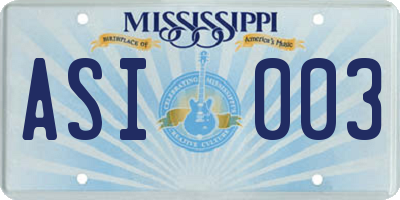 MS license plate ASI003