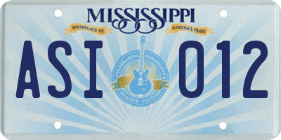 MS license plate ASI012