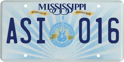MS license plate ASI016