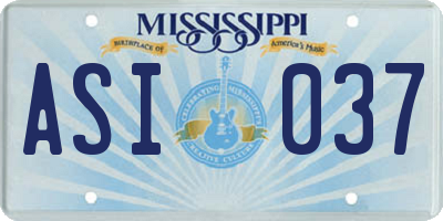 MS license plate ASI037
