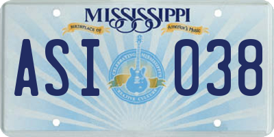 MS license plate ASI038