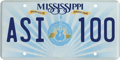 MS license plate ASI100