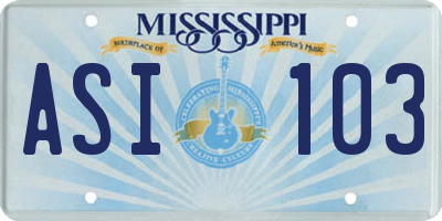 MS license plate ASI103