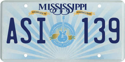 MS license plate ASI139