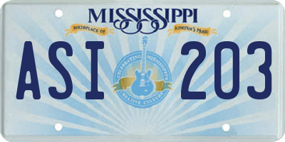 MS license plate ASI203
