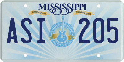 MS license plate ASI205
