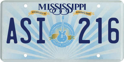 MS license plate ASI216