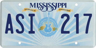MS license plate ASI217