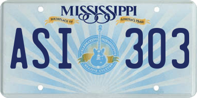 MS license plate ASI303