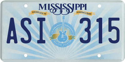 MS license plate ASI315