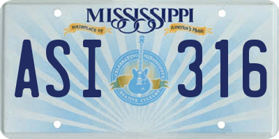 MS license plate ASI316