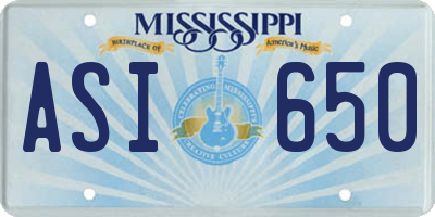 MS license plate ASI650