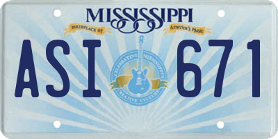 MS license plate ASI671