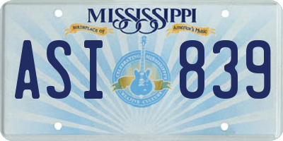 MS license plate ASI839