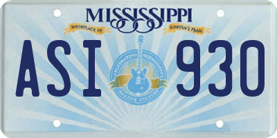 MS license plate ASI930