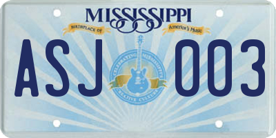 MS license plate ASJ003