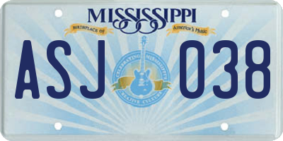 MS license plate ASJ038