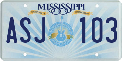 MS license plate ASJ103