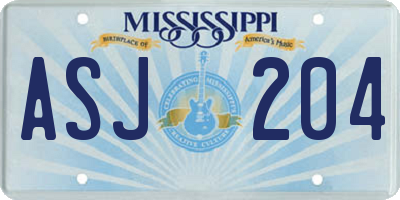 MS license plate ASJ204