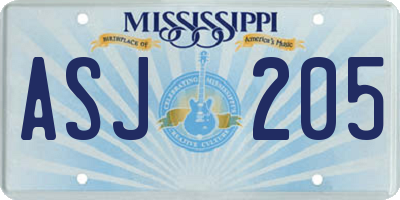 MS license plate ASJ205