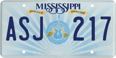 MS license plate ASJ217