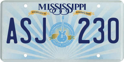 MS license plate ASJ230