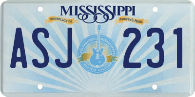MS license plate ASJ231