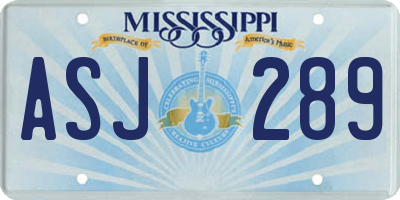 MS license plate ASJ289