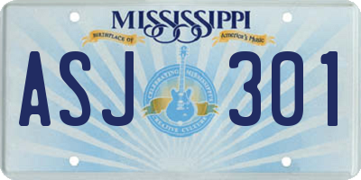 MS license plate ASJ301