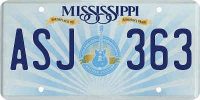 MS license plate ASJ363