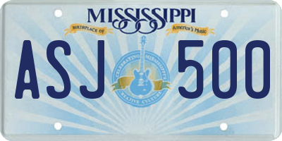 MS license plate ASJ500