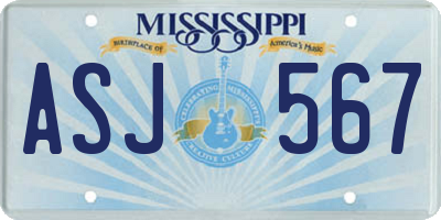MS license plate ASJ567