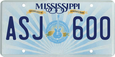 MS license plate ASJ600