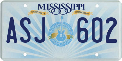 MS license plate ASJ602