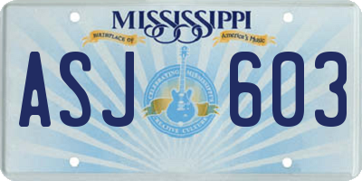 MS license plate ASJ603