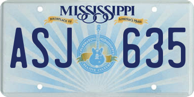 MS license plate ASJ635