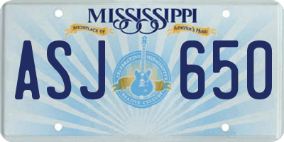MS license plate ASJ650