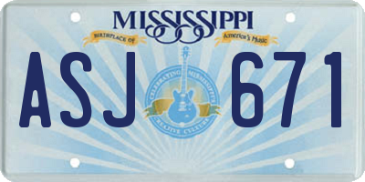 MS license plate ASJ671