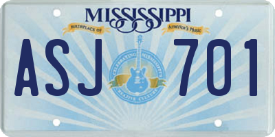 MS license plate ASJ701