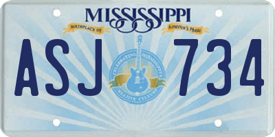 MS license plate ASJ734