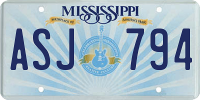 MS license plate ASJ794